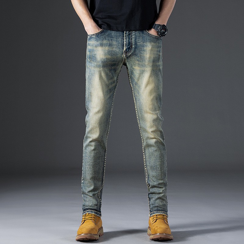 Pantalones de Mezclilla Ajustados para Hombre, Mezclilla de Algodón, Efecto Lavado, para Uso Casual