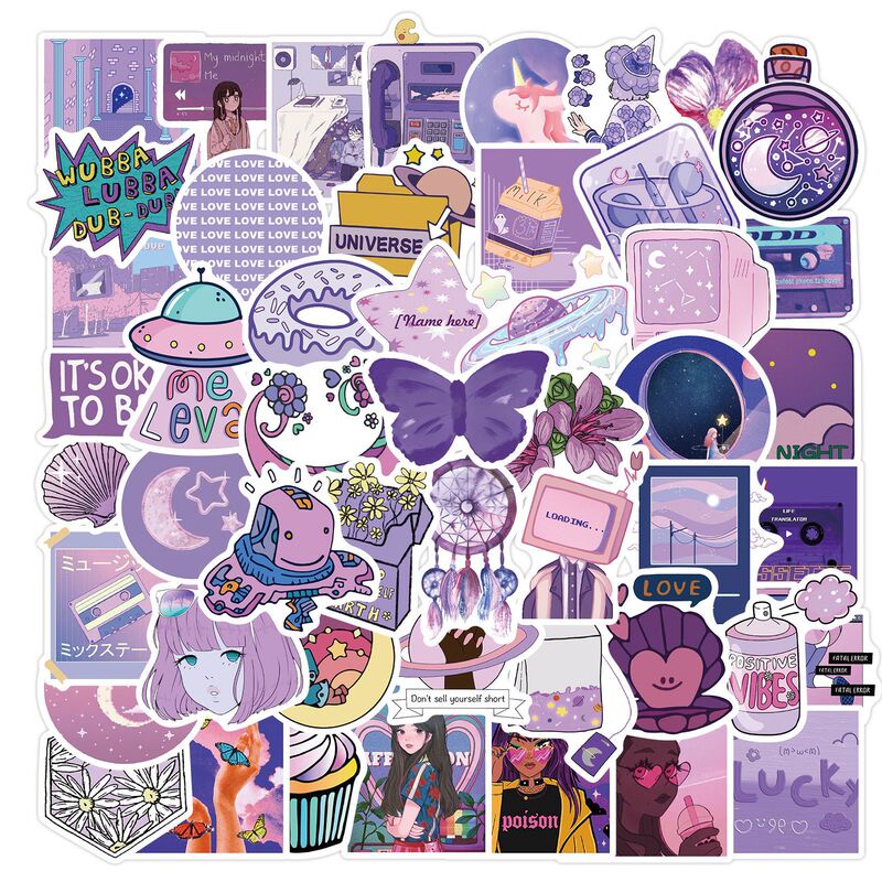 50 pieces non-infringement cartoon cute purple style girl graffiti stickers decoration motorcycle luggage waterproof wholesale