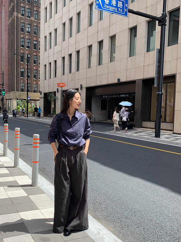 MOXI 十三行女装秋季新款女式衬衫女慵懒宽松格子绣花衬衣上衣女|undefined
