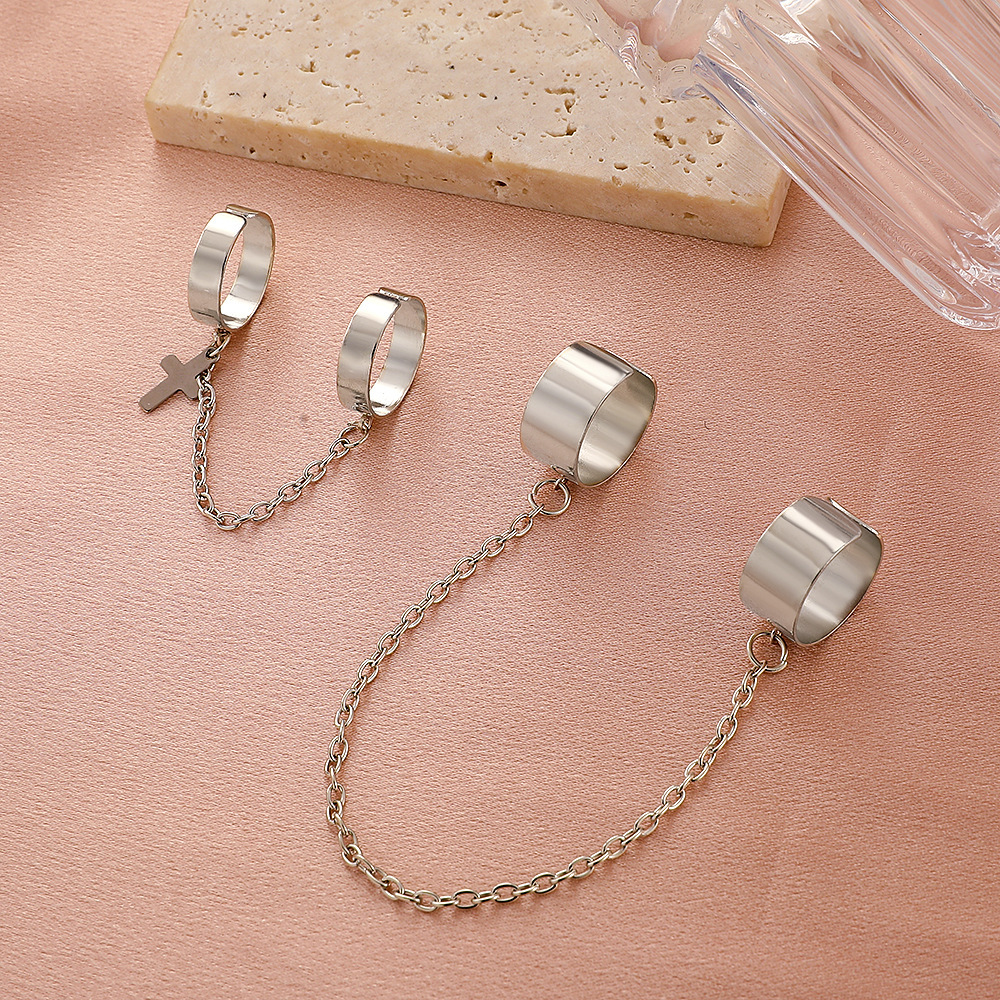 retro pearl chain ring fashion punk cross pendant geometric ring