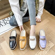 厚底坡跟包头拖鞋女外穿2021新款秋季大码休闲无后跟链条松糕拖鞋