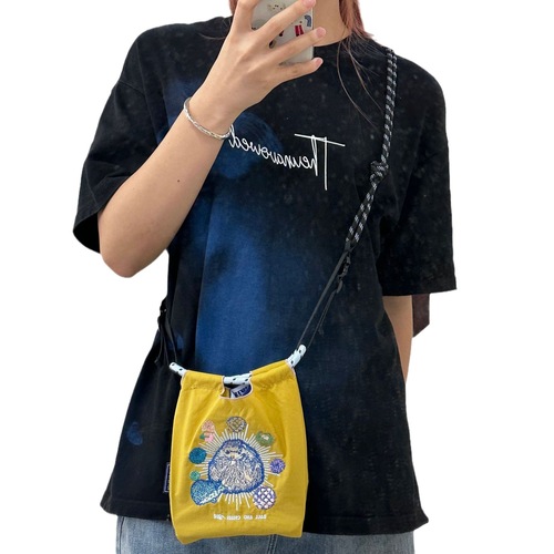 Gao Yuanyuan's same ball chain eco-friendly shopping bag nylon cloth embroidered flower handbag nylon shopping bag