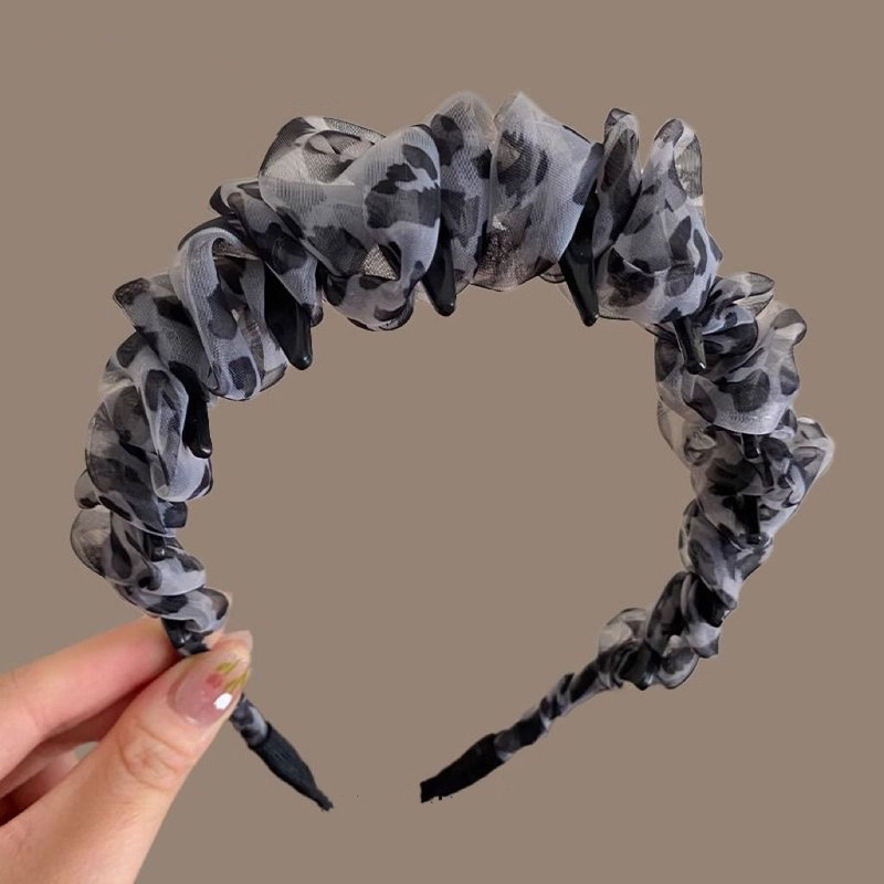 レトロヒョウ柄歯コームヘアバンド女性用、新しいメッシュ高頭蓋顔見せ小さなヘッドバンド、髪の隙間や切れ毛をカバーするヘアピン|undefined