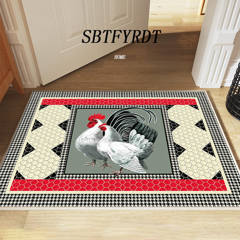 Crystal Velvet American Country Entrance Door Mat Outside Entrance Door Mat Rooster Pattern Dirty-Resistant Wear-Resistant Non-Slip
