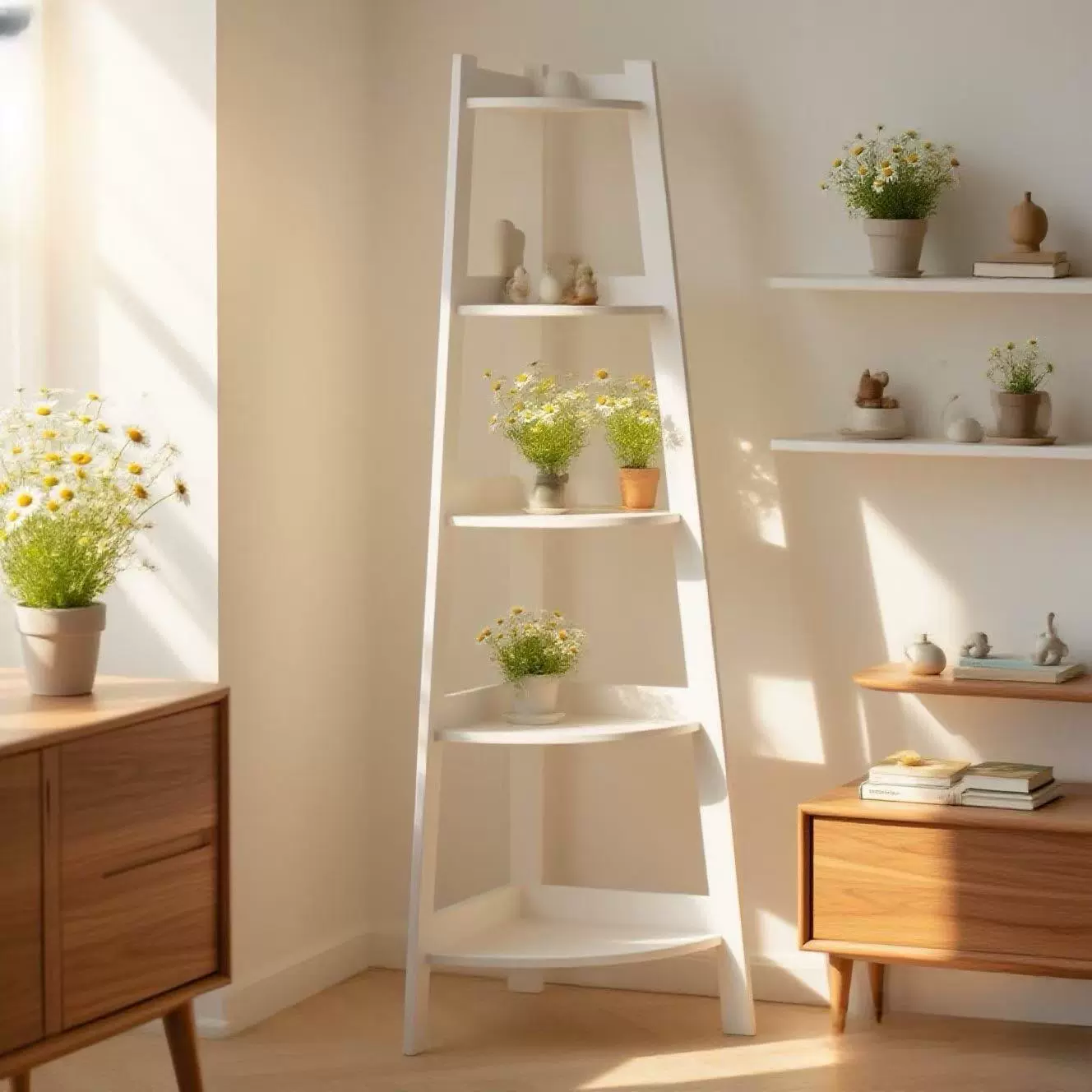 书架北欧风多功能阳台花架三脚架书房实用整理收纳架落地置物架