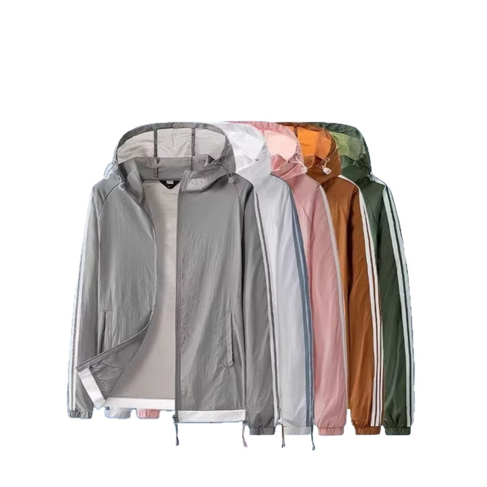 Hielo ligero y transpirable ropa de protección solar para hombres y mujeres encapuchados pescar cremallera montar ropa de cuero de manga larga chaqueta de protección solar para hombres