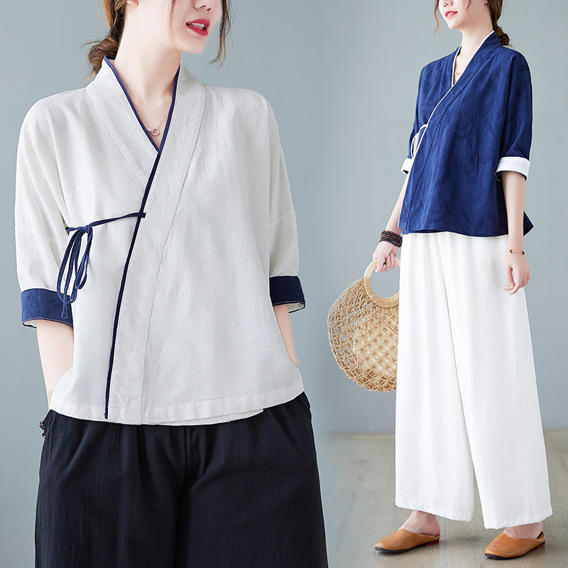 中国風の女性の禅茶服、一般人の健康、耳かき、漢方薬館、唐スーツ、女性スーツ、綿と麻の作業服、夏|undefined
