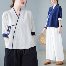 中国风女装禅意茶服居士养生采耳中医馆唐装女套装棉麻工作服夏季