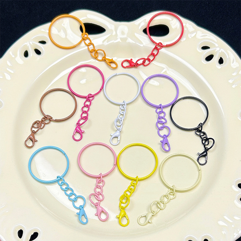 Colorful painted keychain with chain and lobster clasp, handmade DIY accessory for beaded dolls and bag keychains
