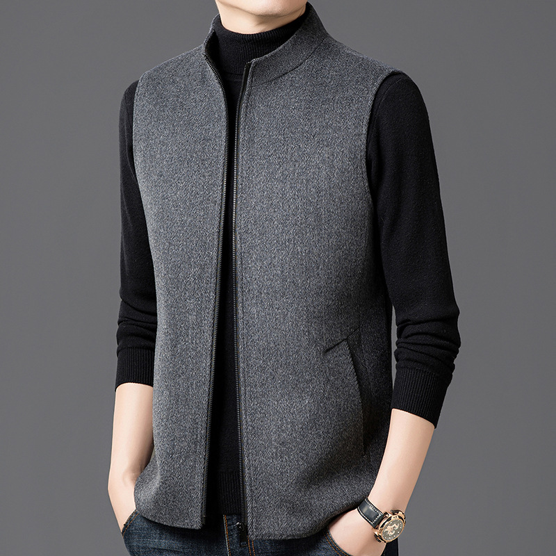 90白鸭绒男士羊毛呢立领马甲2025年冬季新款中老年保暖跨境批发