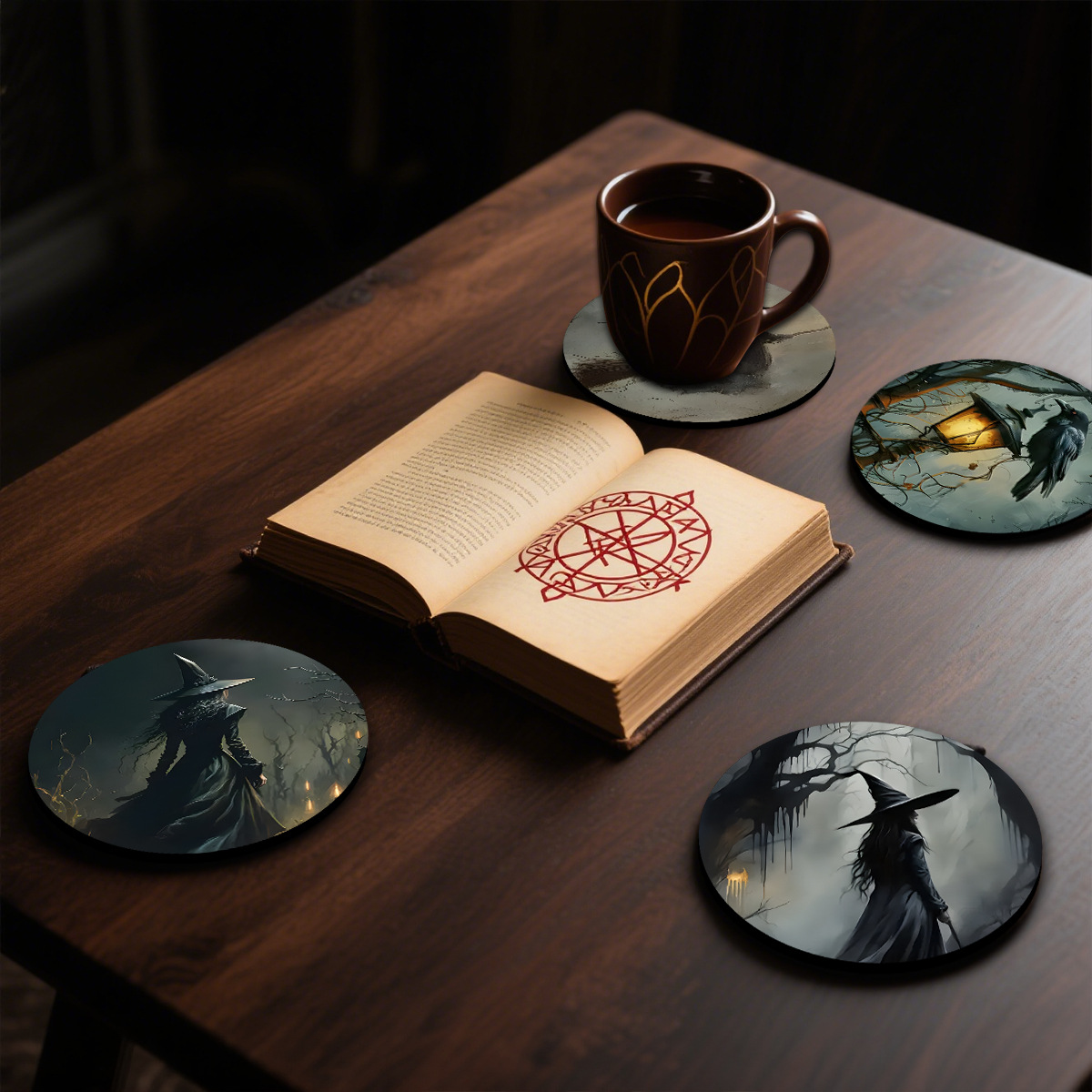 Posavasos de madera Halloween clásico festivo vintage restaurante vajilla con aislamiento térmico posavasos antideslizantes juego de vacaciones
