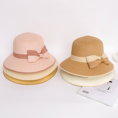 夏季蝴蝶结女士遮阳草帽小清新时尚草帽旅游防晒沙滩帽子