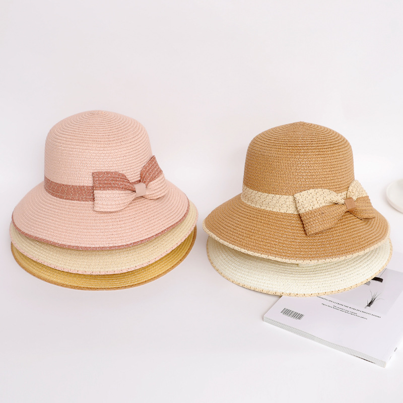 夏季蝴蝶结女士遮阳草帽小清新时尚草帽旅游防晒沙滩帽子