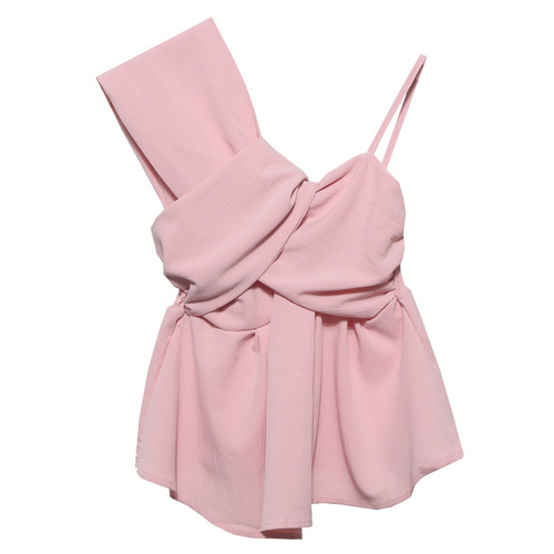 Real shot of asymmetrical design, one-shoulder slanted shoulder strap, irregular vest, sleeveless top wholesale 8937