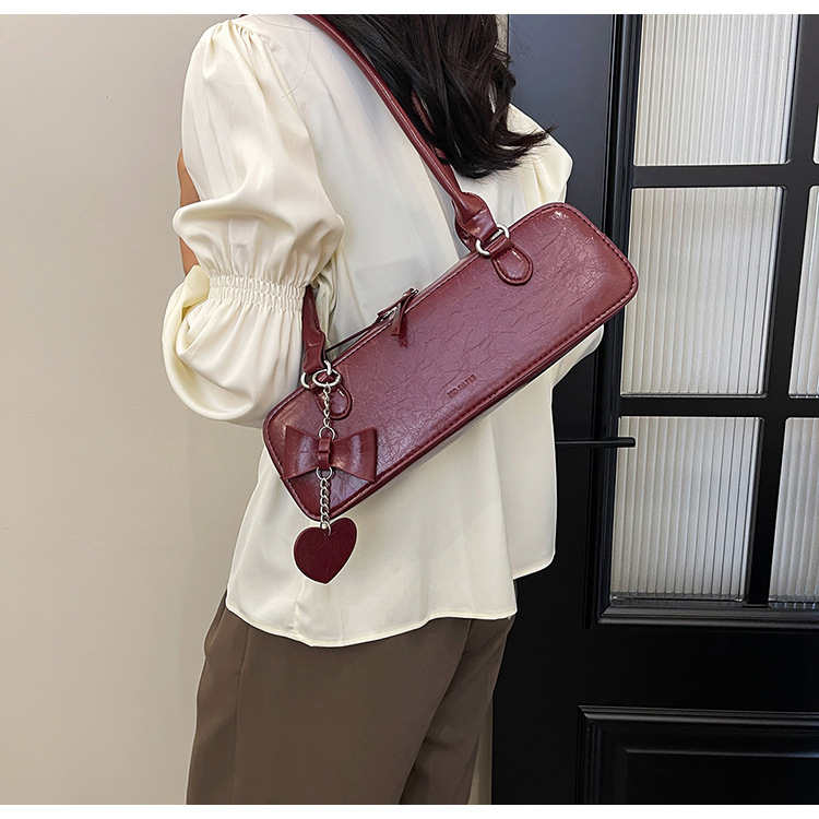 Double Handle Strap Type Women's Medium Pu Leather Solid Color Bow Knot Streetwear Square Zipper Underarm Bag