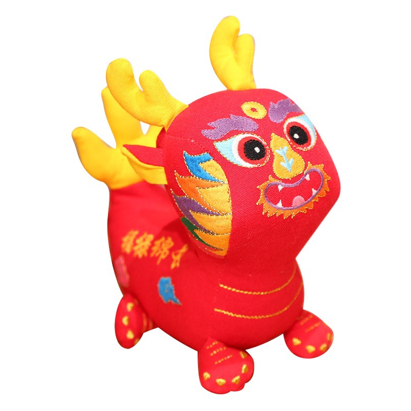 2024 Año del Dragón de la mascota de juguete de peluche de lino Wufu dragón muñeca Zodiaco Dragón Año Empresa de la muñeca regalo de la puerta abierta