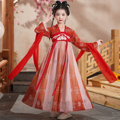 Girls Hanfu Summer  New Ancient Style Super Fairy Children's Dress Ancient Costume Princess Dress Classical Dance Performance Costume