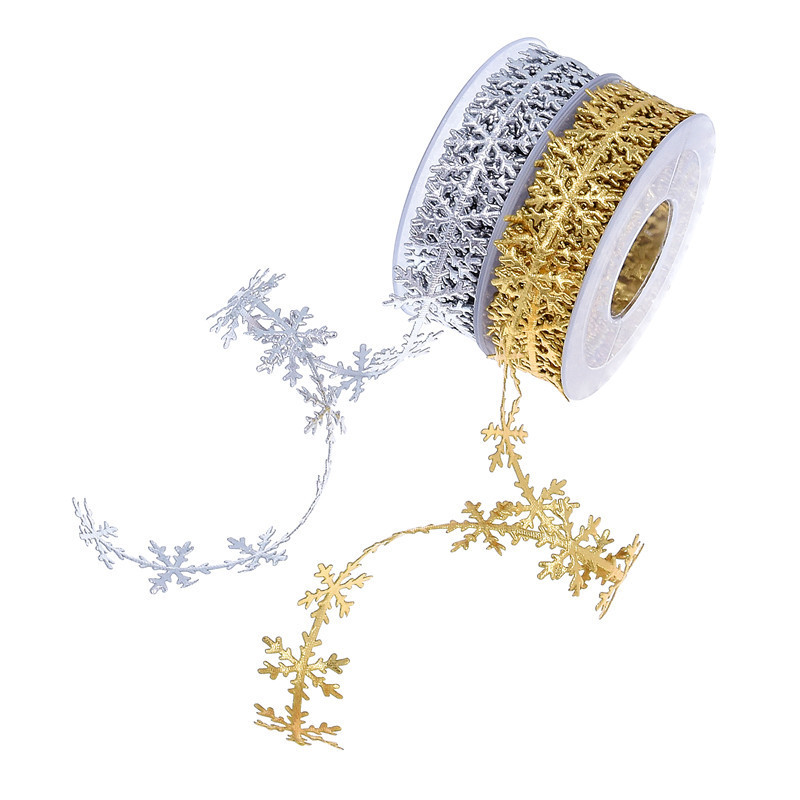 Amazon piel dorada y plateada copo de nieve encaje decoración de Navidad ultrasonido en relieve cinta 10 metros