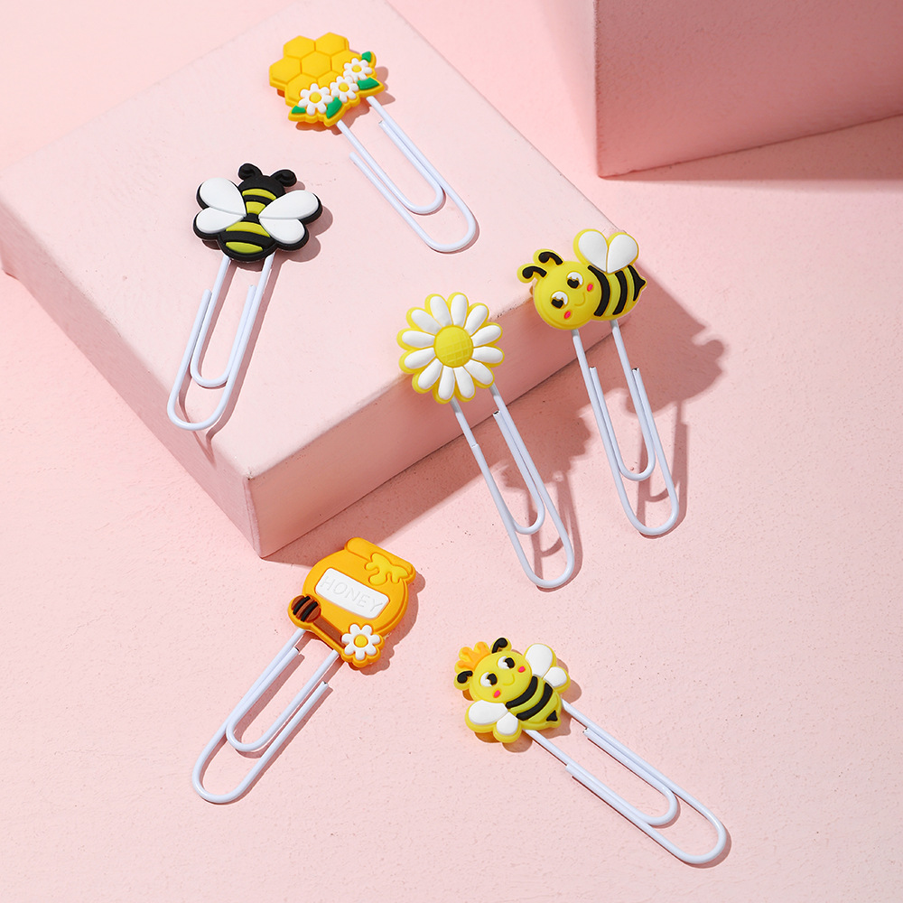 4g Weight Bulk Quantity Learning Occasion Cute Bee Cartoon Sun Flower Pvc Soft Glue Epoxy Clip Bookmark
