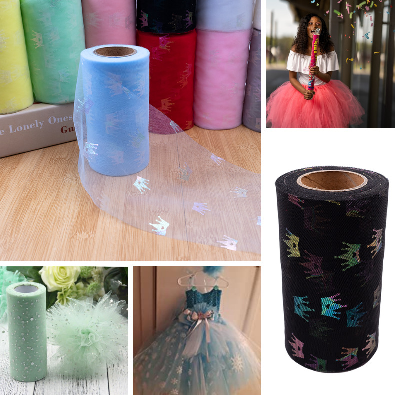 外贸热销炫彩烫金皇冠网纱卷 diy手工儿童蝴蝶结伴手礼tutu蓬蓬裙