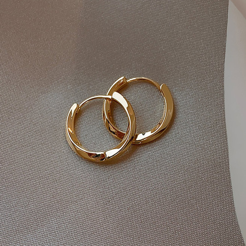 Genuine Gold Plated Distorted Circle Hoop Earrings, European and American Fashion, Personal and Elegant, Simple Metal Style, Wholesale for Women