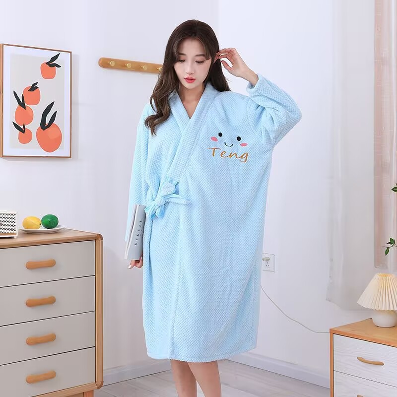 긴팔 스트랩 웃는 얼굴 자수 [하늘색]