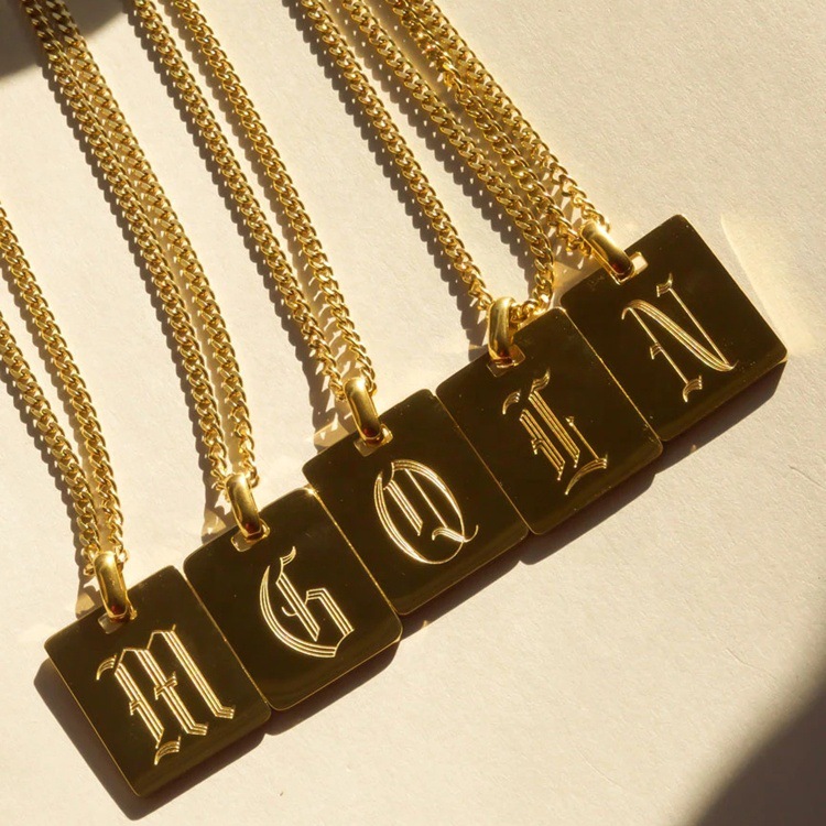 Titanium Steel Chain Material 1 Piece Quantity Wholesale Jewelry Retro Letter Square Titanium Steel Plating Pendant Necklace