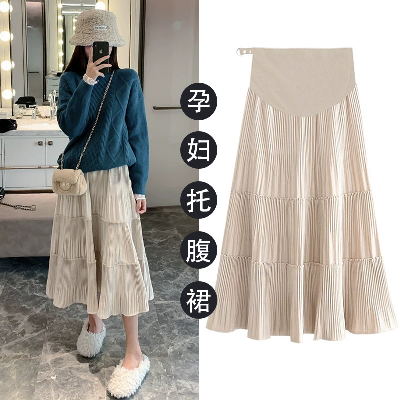 Юбка для беременных Осенняя одежда Юбка больших размеров Популярная в Интернете Осенняя Повседневная универсальная юбка для торта Верхняя одежда для похудения A-образная юбка Модная