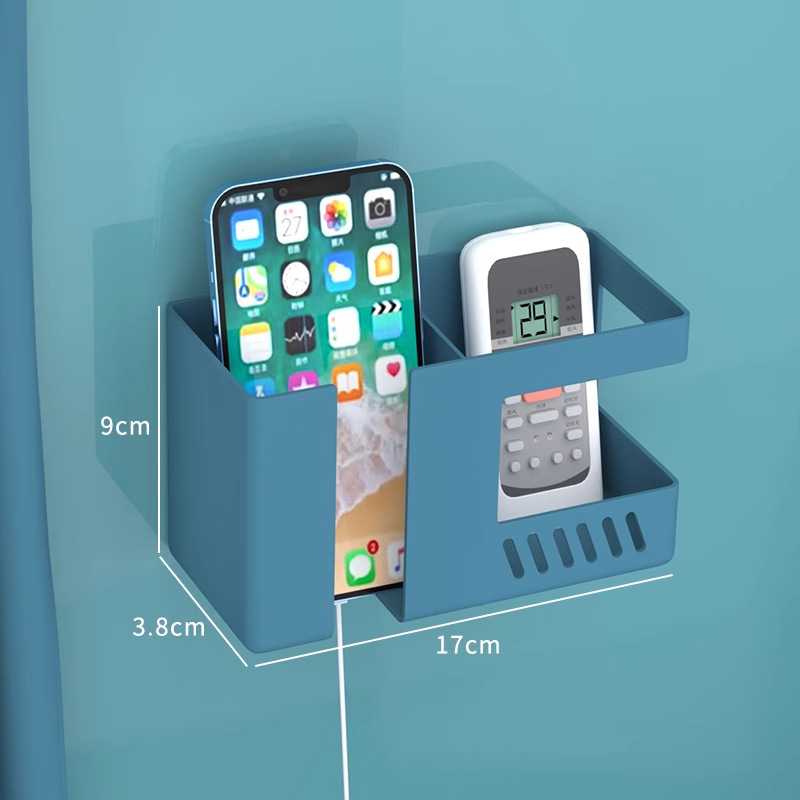 soporte de carga de teléfono móvil doble pared colgante caja de almacenamiento cabezal de cama control remoto doméstico aire acondicionado televisión control remoto percha de almacenamiento image 6