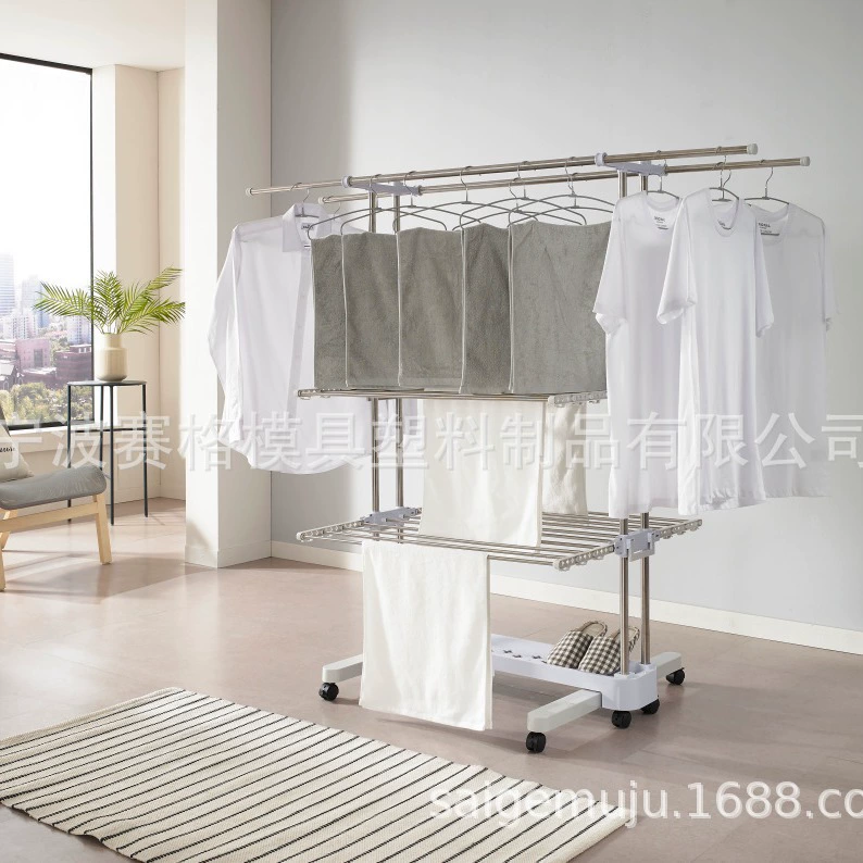 Производители на складе поставляют 4-секционная многофункциональная Мобильная Складная Сушилка из нержавеющей стали с двойным стержнем и сушилкой для хранения Крыльчатого Типа