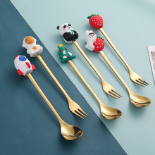 Q龙年卡通餐具猫爪勺子 可爱甜品勺不锈钢勺子新年公仔甜品水果叉