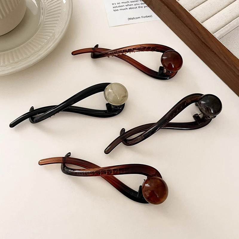 Temperamento simple rana hebilla torsión clip de cabello de perlas de alto nivel clip de cabello de cabeza detrás clip de cabello tocado