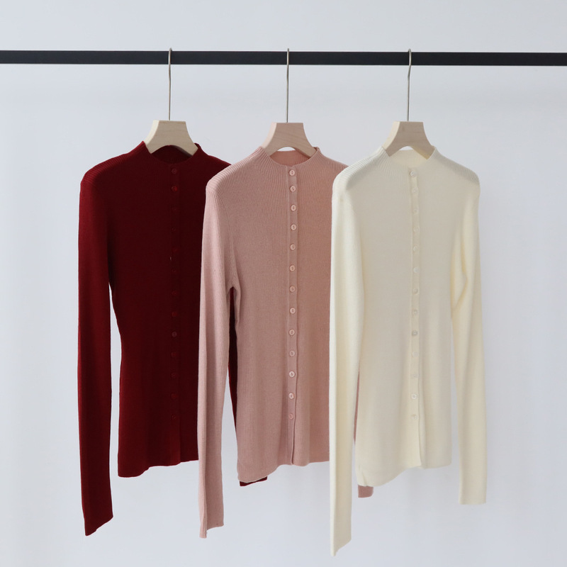 Wool Blended French Half-turtleneck Chic Slim-fit Knitted Cardigan Jacket Women's Slim-fit Sweater Inner Base Top