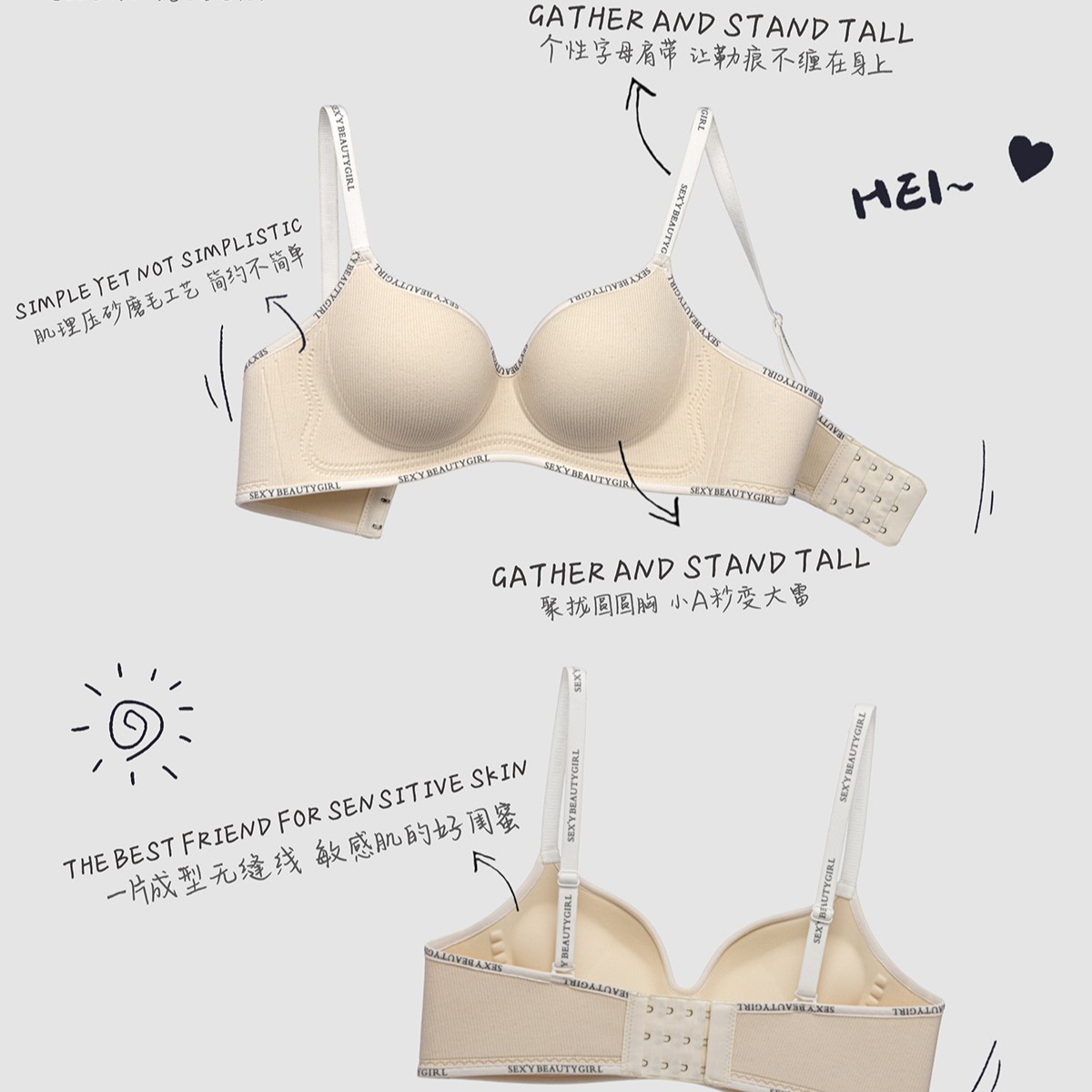 Venta directa de fábrica comercio electrónico transfronterizo Sudeste de Asia Vietnam Tailandia damas sin costuras sujetador de recogida lateral cómodo