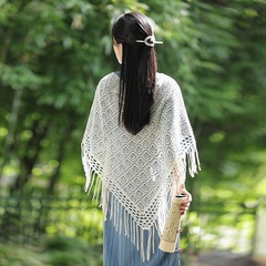 夏季穿搭流苏针织小披肩女坎肩百搭三角形披风新中式旗袍外搭旅游