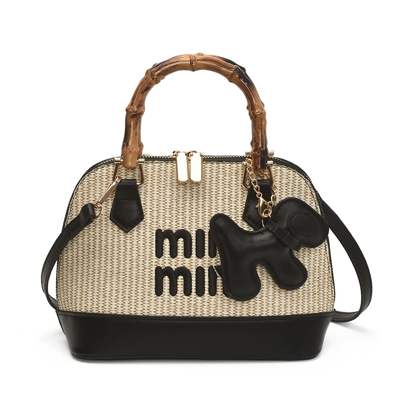 Bolso diagonal de un solo hombro de color de contraste de moda Bolso de canasta de bambú tejido de paja Bolso de monedero informal ligero Bolso femenino