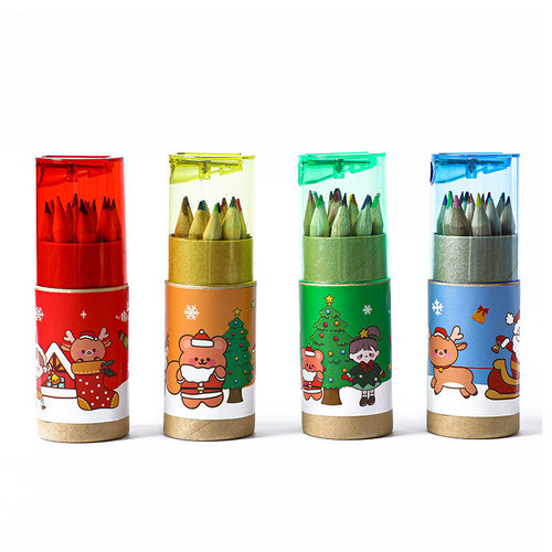 Christmas small gifts, student prizes, 12-color primary school student painting colored pencils, 12 pieces in a bucket