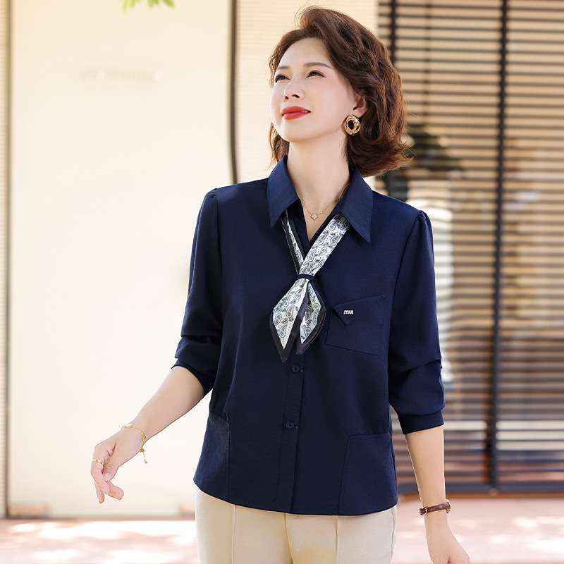 中老年女装春秋时尚休闲衬衣2025新款妈妈秋装长袖衬衫小香风上衣|undefined
