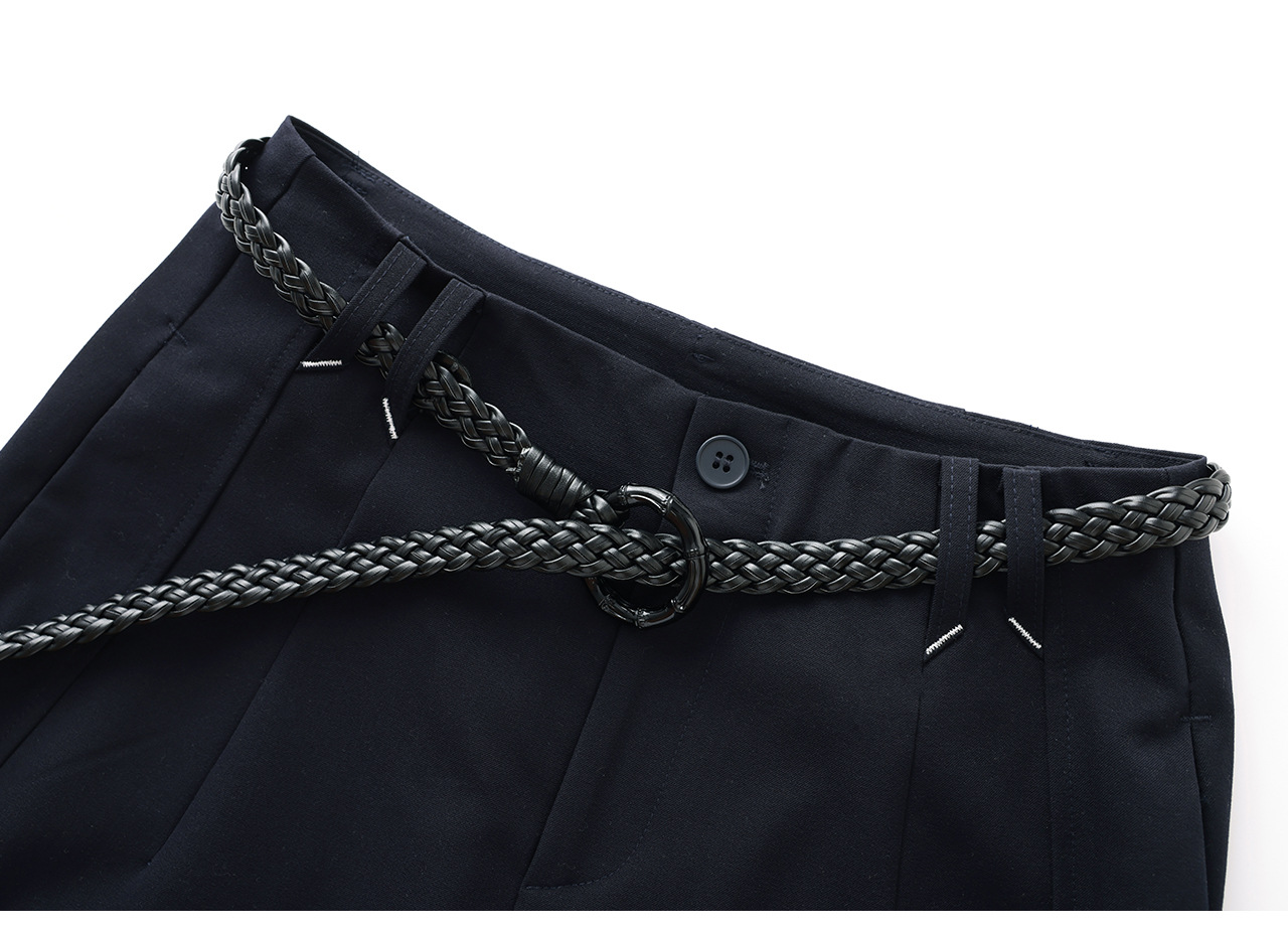 Quần culottes nữ ống rộng dáng suông chất len pha tơ nhân tạo cao cấp — Xanh lông mòng đen chi tiết 30