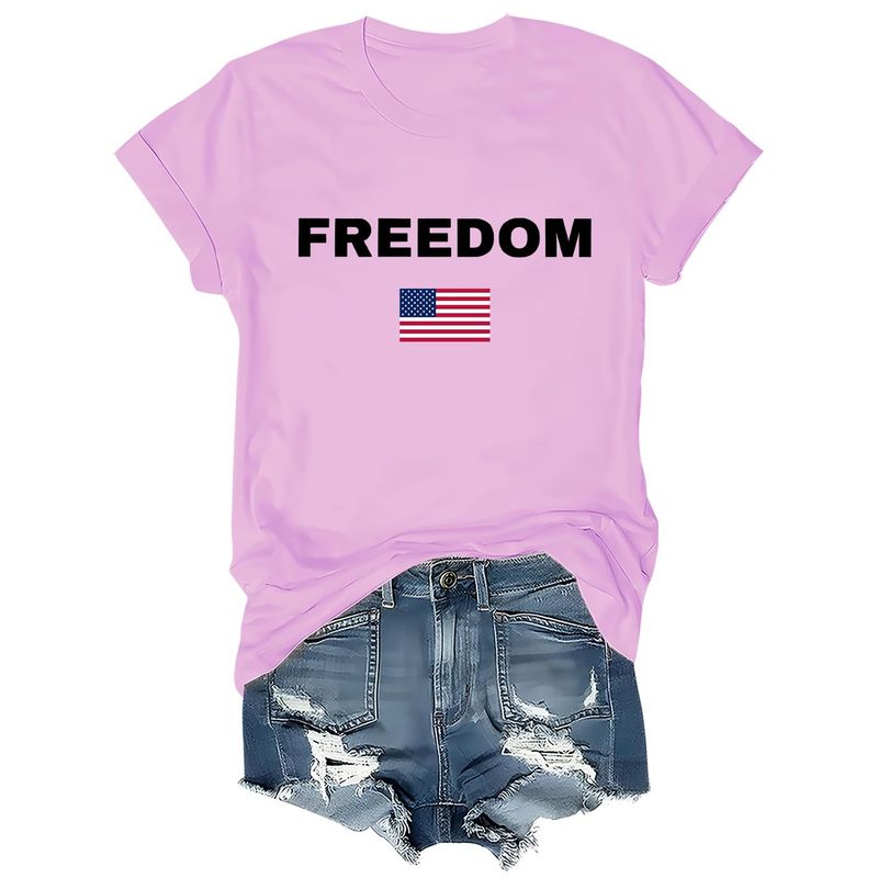 2025年新作 欧米向け輸出 レディーストップス インターネット越境EC アマゾン 国旗プリント コットンTシャツ|undefined