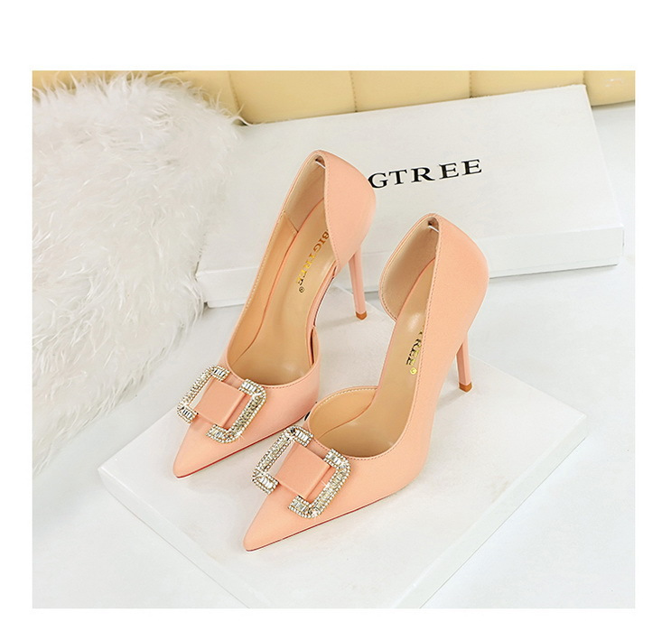 Slim side hollowed-out high heels for women slim heels super high heels rhinestone buckle single shoes_voghion.com