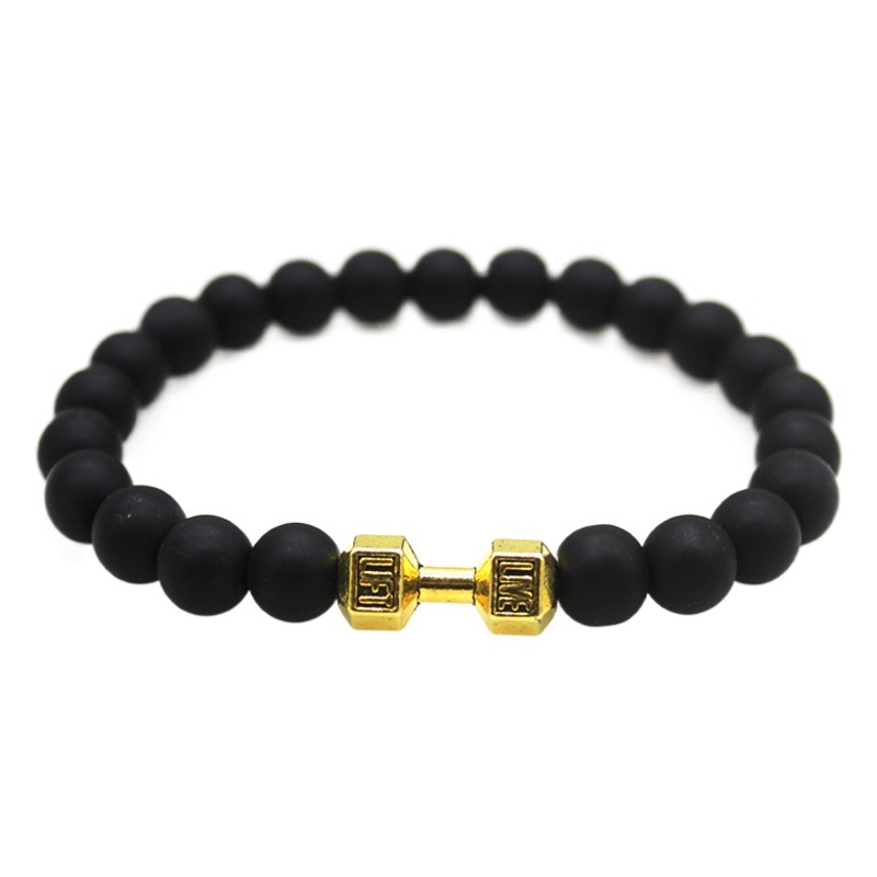Cross-border AliExpress Amazon hot sale dumbbell beads bracelet volcanic stone black frosted beaded jewelry hot bracelet