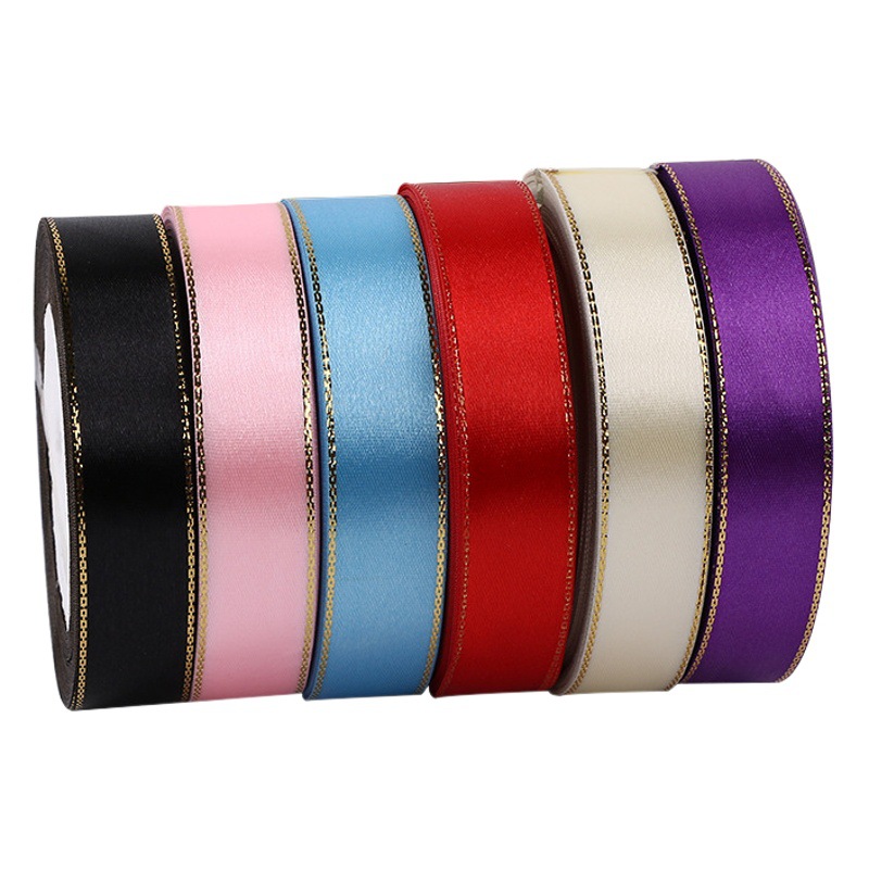 0,6/1/2cm doble borde de oro cinta de hornear caja de embalaje cinta decorativa caja de pastel cinta de flejado arco satén