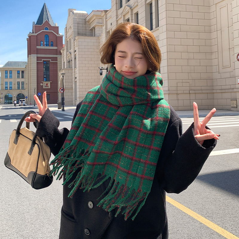 厂家批发2025秋冬款时尚甜美围巾高级感女百搭披肩格子加厚围脖|undefined