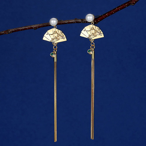 National trend Chinese style earrings, retro palace Ruyi tassel fan-shaped earrings, simple personalized earrings, antique style earrings