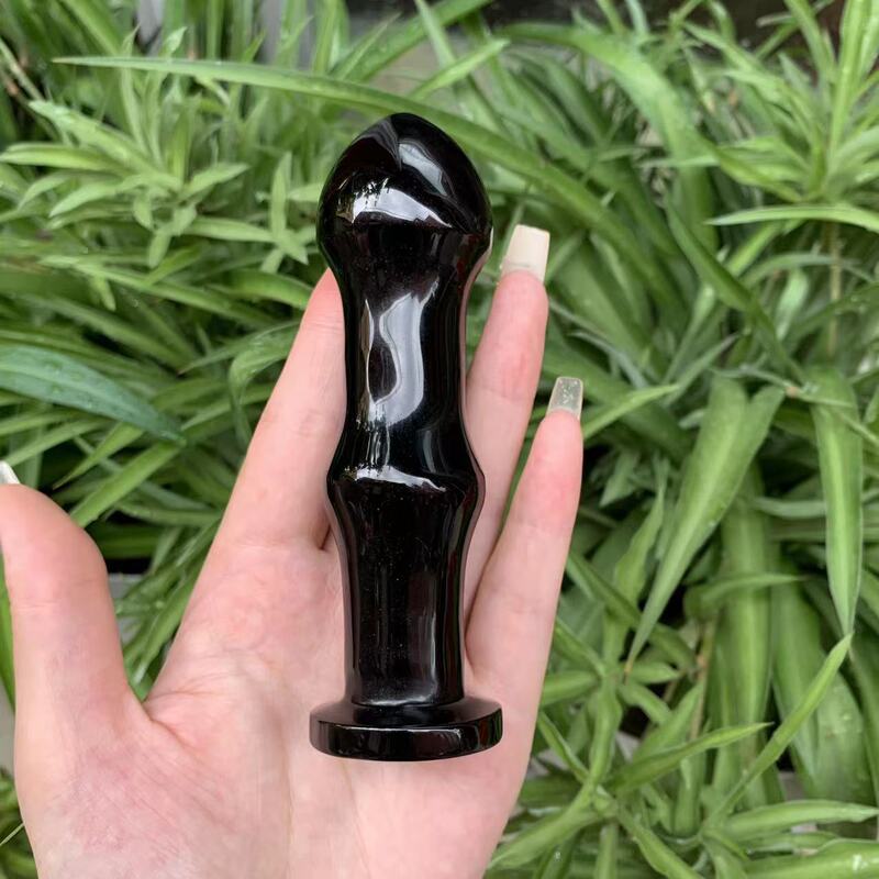 天然黑曜石水晶按摩棒原石打磨雕刻水晶摆件 图 2