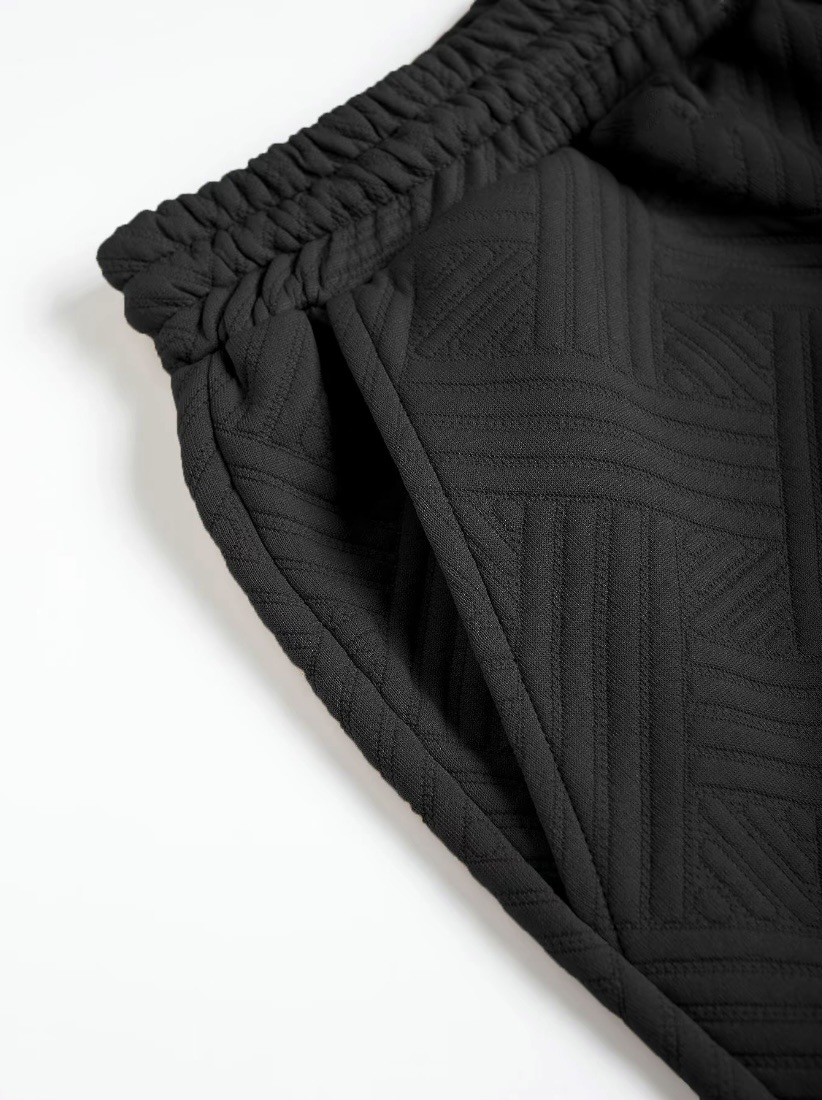 Men's Solid Colour Jacquard Shirt And Shorts Casual Summer Set_voghion.com