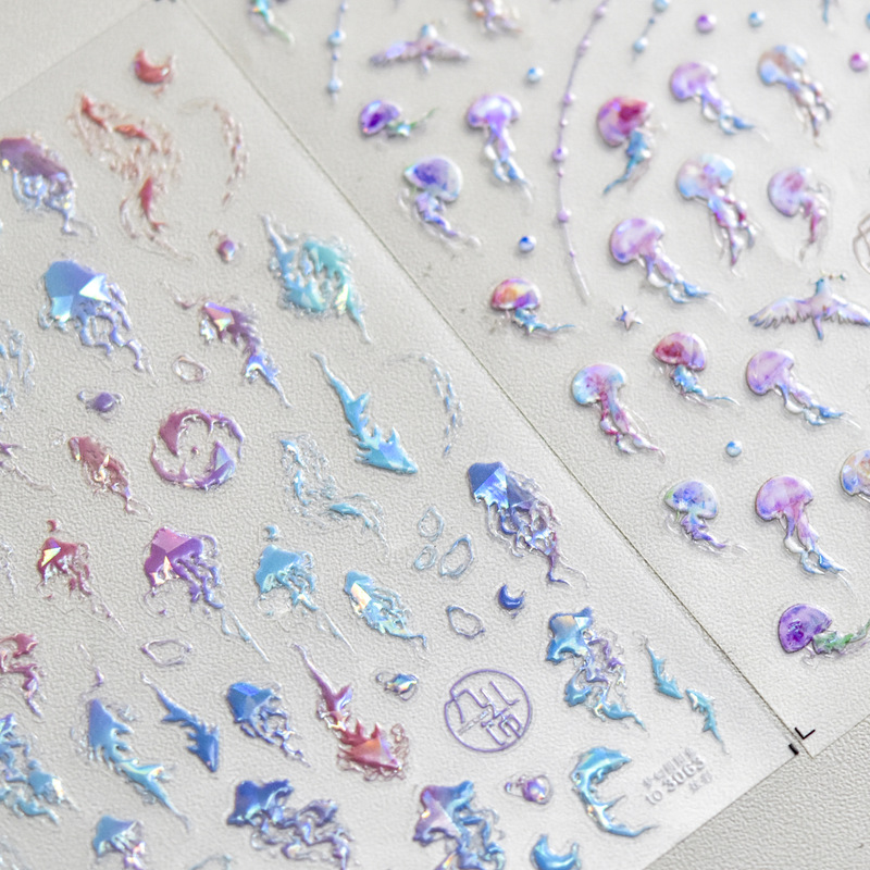 Fantasy Jellyfish Series Colorful Nail Art tomoni Stickers Onyang Fish Relief Nail Stickers