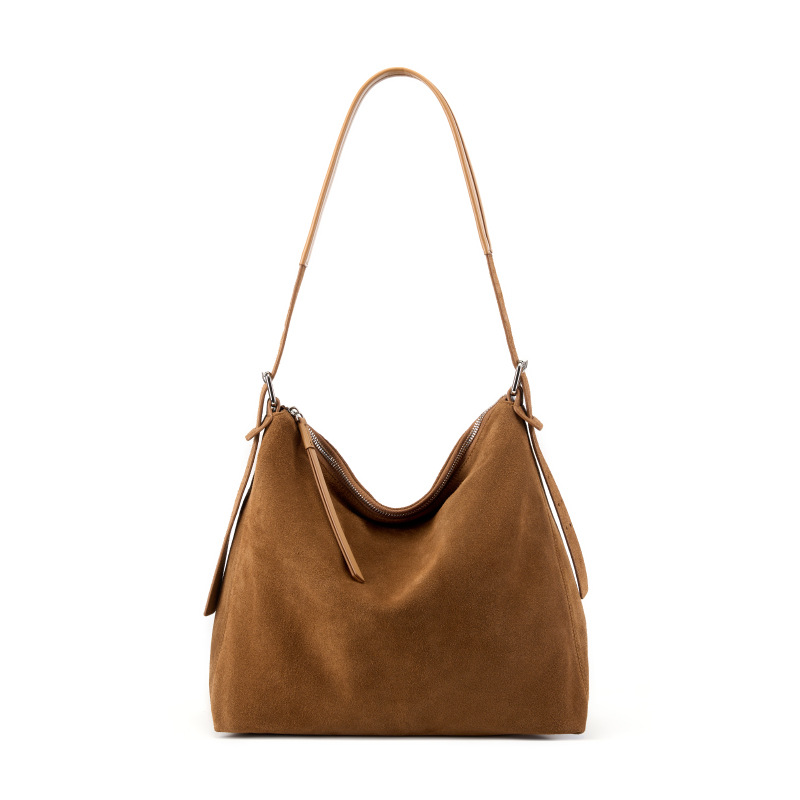 Suede Large Capacity Crossbody Bag For Women, Luxury Commuter Shoulder Bag, Casual Underarm Top Grain Cowhide Tote Bag - Thumbnail 6