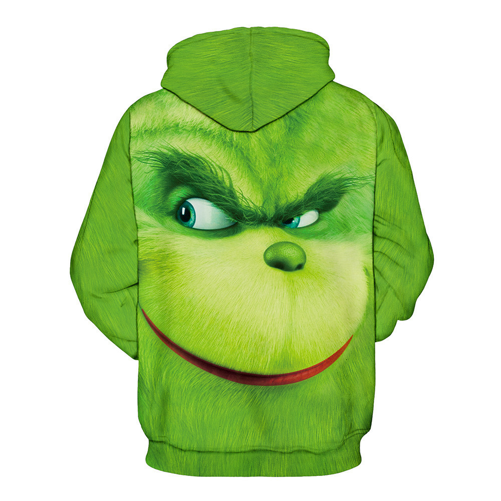 2024 Navidad piel verde extraño Grinch 3D Impresión digital suéter con capucha traje de dos piezas